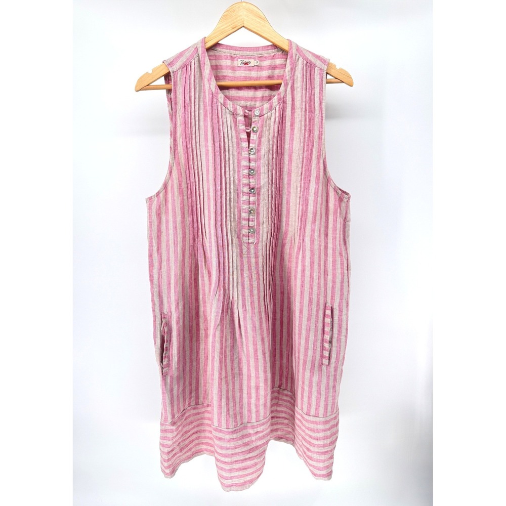 Faherty Striped Linen Shift Dress Womens Large Pink Coastal Beach Sleeveless